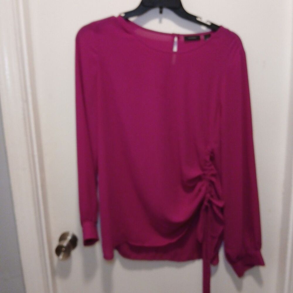Halogen Pink Blouse – Side Drawstring Detail, Keyhole Back – Women’s Large